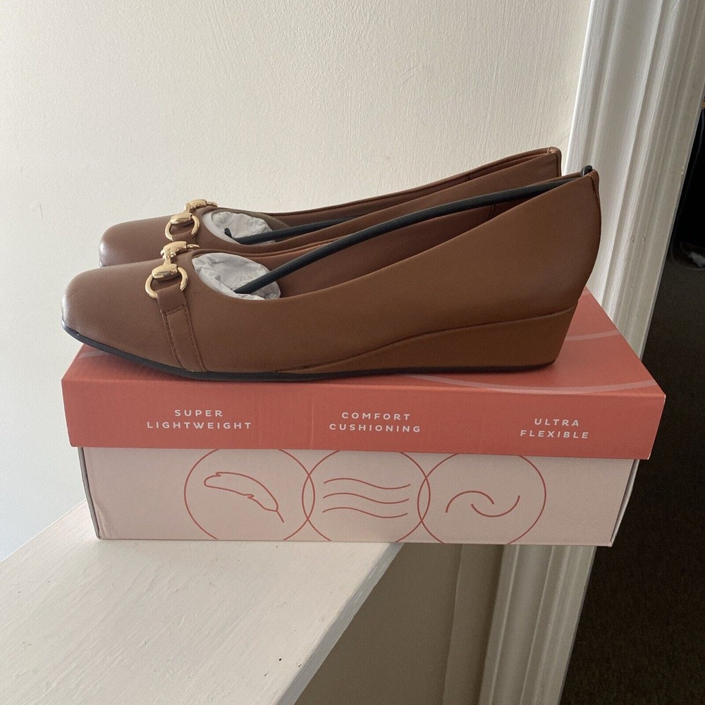 Easy Spirit Guliana Medium Brown Leather Comfort Wedge Pump Woman’s Size 10M